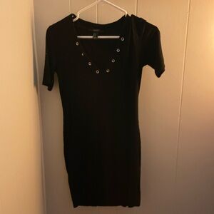 Forever 21 Black Midi Dress with Grommet Detail